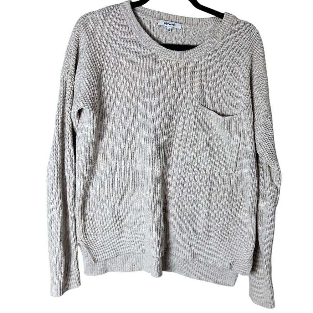 MADEWELL Split Hem Knit Sweater with Pocket Crew Neck Size Small